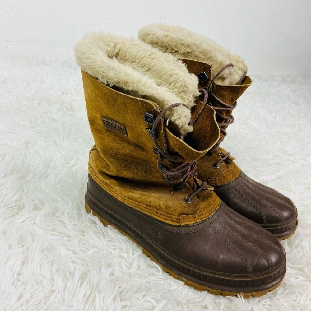 SORAL brown leather suede waterproof wool fleece lined winter men’s boots SZ 9